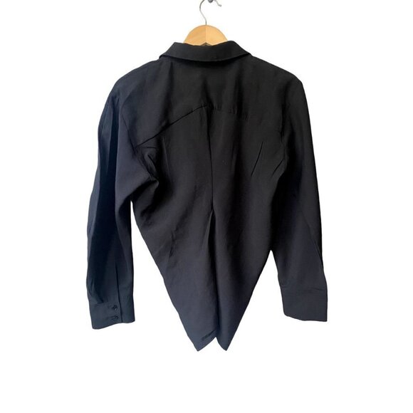 Zara Button Front Button Down Size M Long Sleeve Black Minimalist Top - Picture 5 of 8